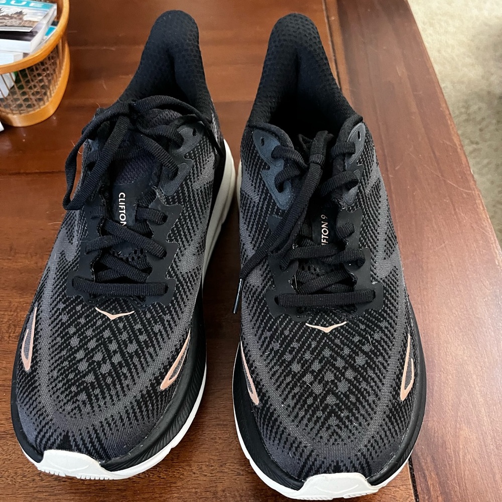 Hoka Black Athletic Shoes with Breathable Mesh and Cushioned Sole